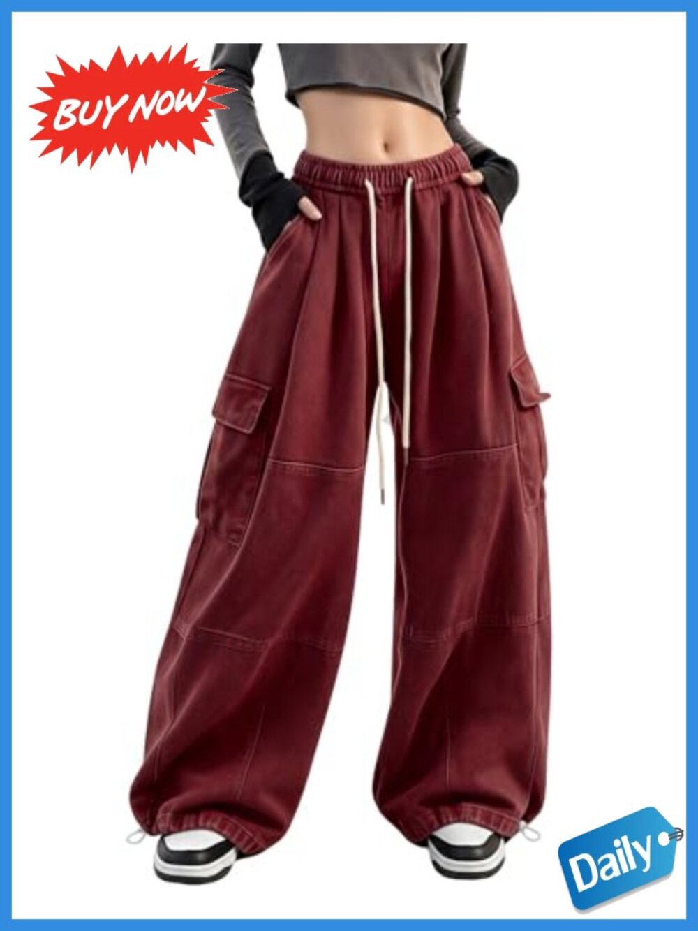 Baggy Cargo Pants Cotton Polyester Wide Leg Drawstring Sweatpants